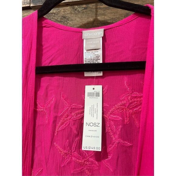 Chico’s NWT Floral Embroidered Berry Pink Ruana Wrap - Picture 5 of 8
